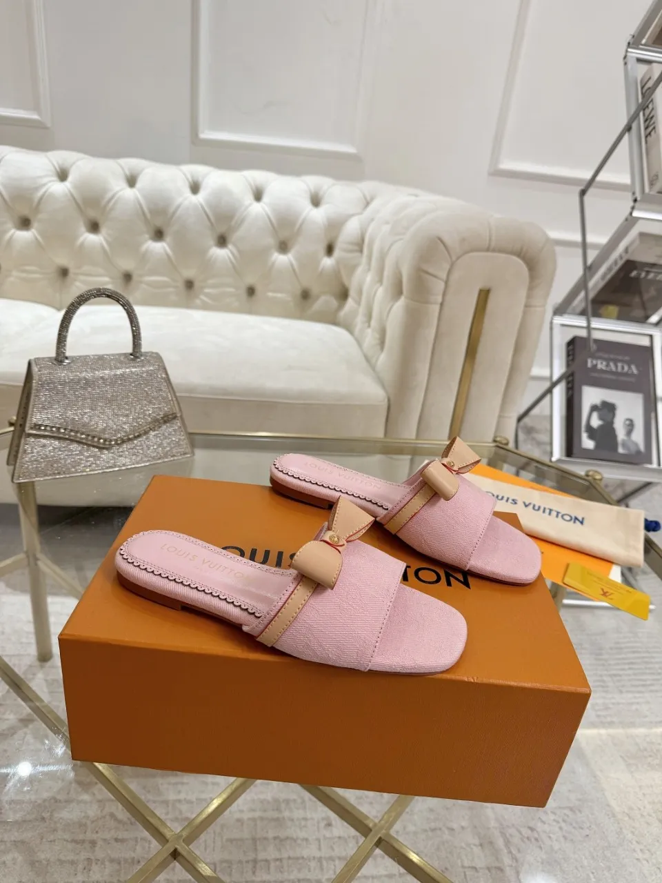 👟👟Ex-factory price 340👟👟 Genuine leather sole +40 Lv denim jacquard slippers, ex-factory price 70-43 Leather sole +40
